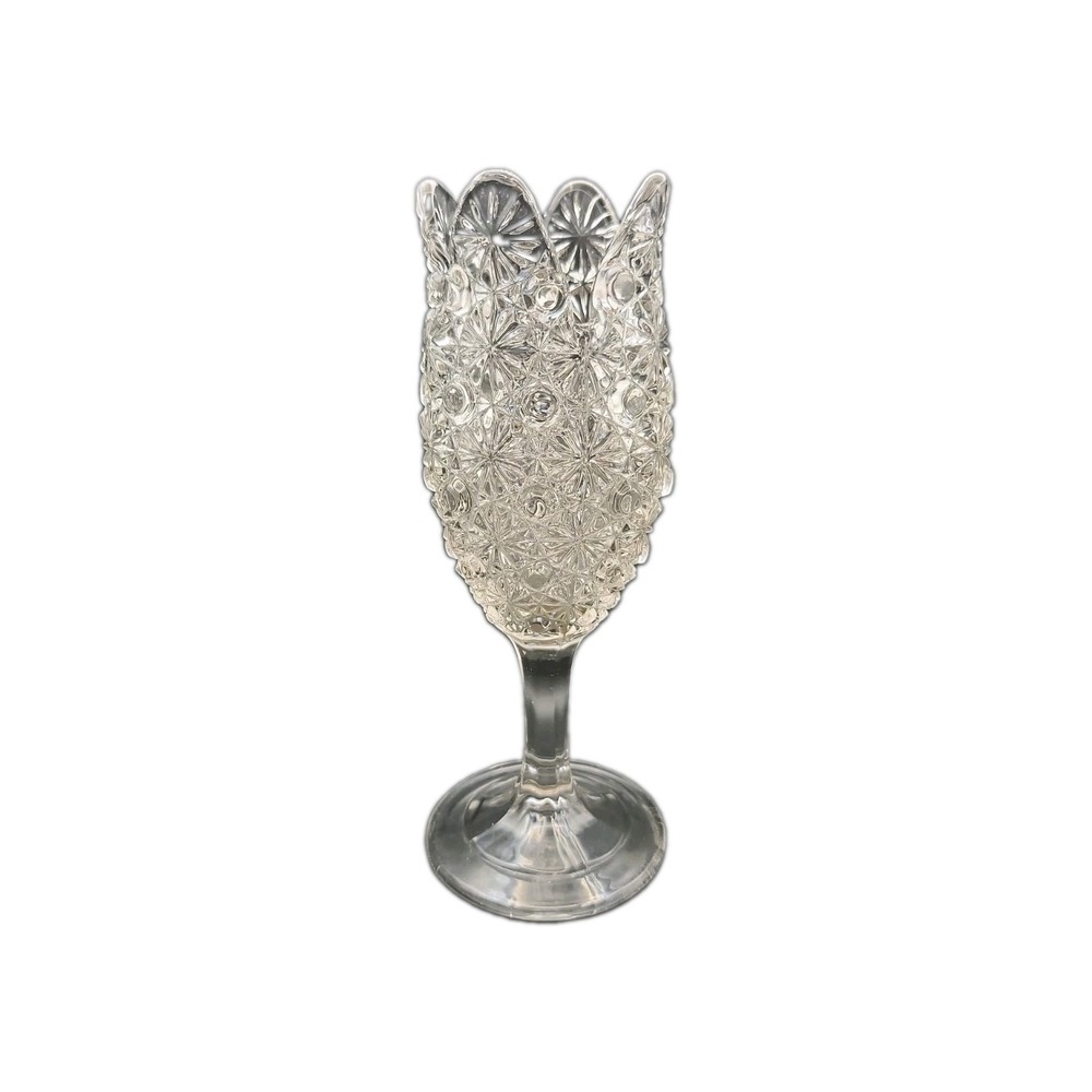 Antique ELSON Glass EAPG tulip-shaped pedestal vase Daisy & Button Pattern